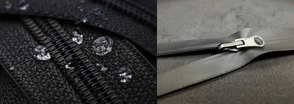 How does a rubberized zipper differ from a water-repellent one?